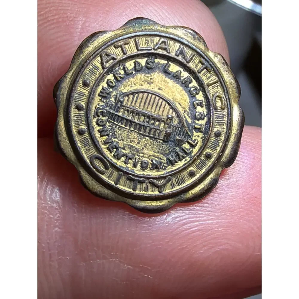 Vintage Atlantic City Convention Hall 36 Year Service Chain Lapel Pin Gold Tone